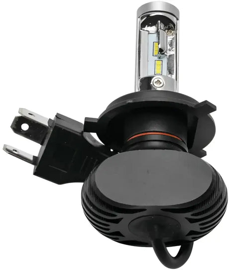 BikeMaster H-4 LED Bulb with connector showcasing advanced LED technology for bright headlights