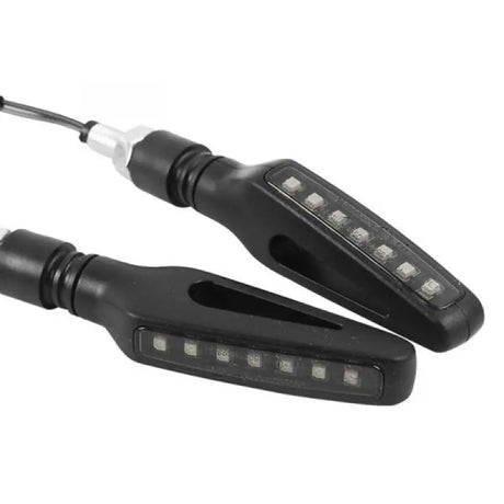 Black motorcycle turn signals from BikeMaster Hollow Sequential Turn Signal for a sleek look