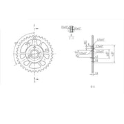 Technical drawing of a BikeMaster Honda rear steel sprocket 420 37T black rear steel sprocket