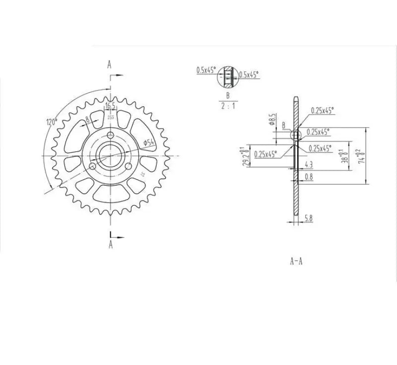 Technical drawing of BikeMaster Honda rear steel sprocket 420 37T in black style