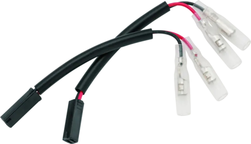 Two black bikemaster Honda turn signal adapter wires with connectors for easy installation