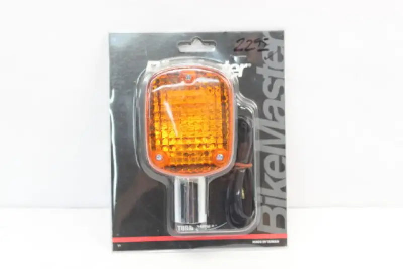 Motorcycle turn signal in packaging for Bikemaster Honda Turn, perfect for Honda turn signal replacement