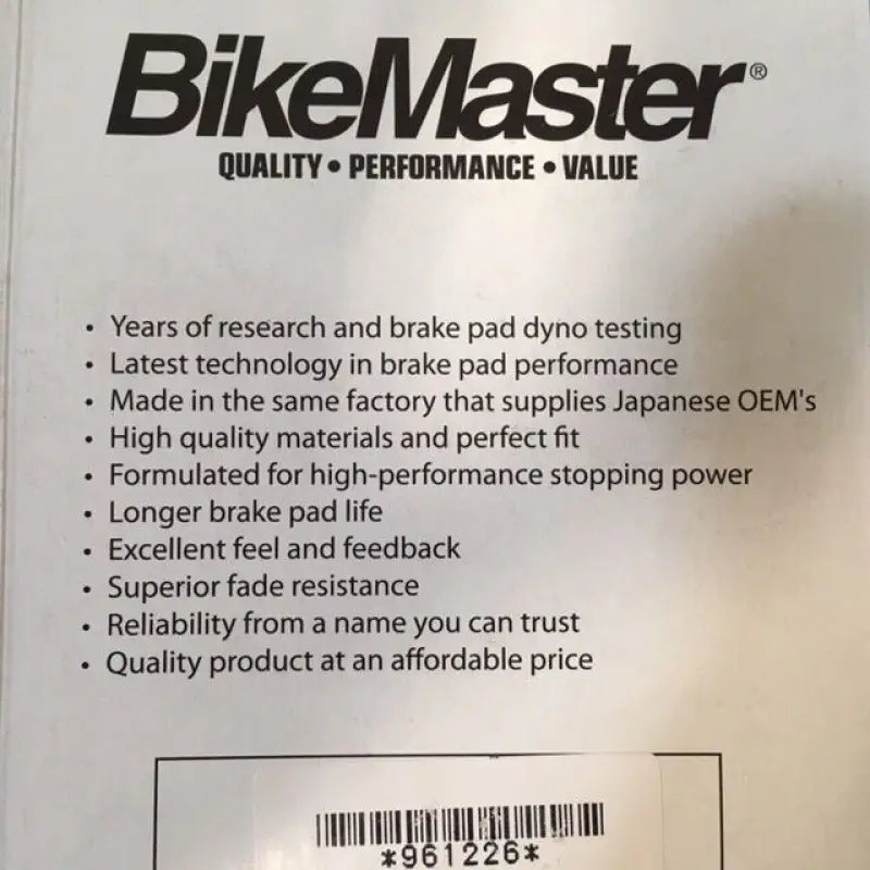 BikeMaster Kawasaki Brake Pads packaging showing high-quality brake pads for Kawasaki bikes