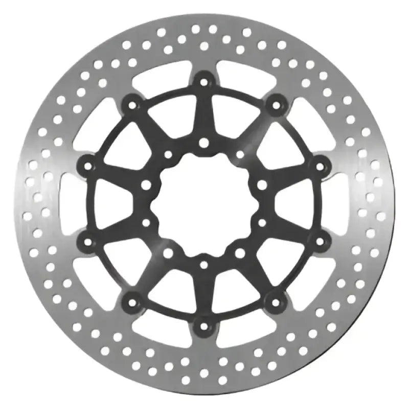 Perforated Kawasaki BikeMaster contour brake rotor for smooth stopping power
