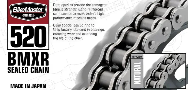 BikeMaster 520 BMXR sealed chain for BikeMaster Kawasaki front sprocket boosts bike’s performance