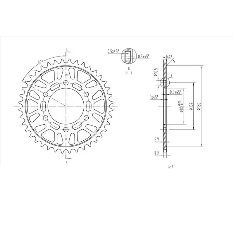 Technical drawing of a BikeMaster Kawasaki rear steel sprocket 40T in black