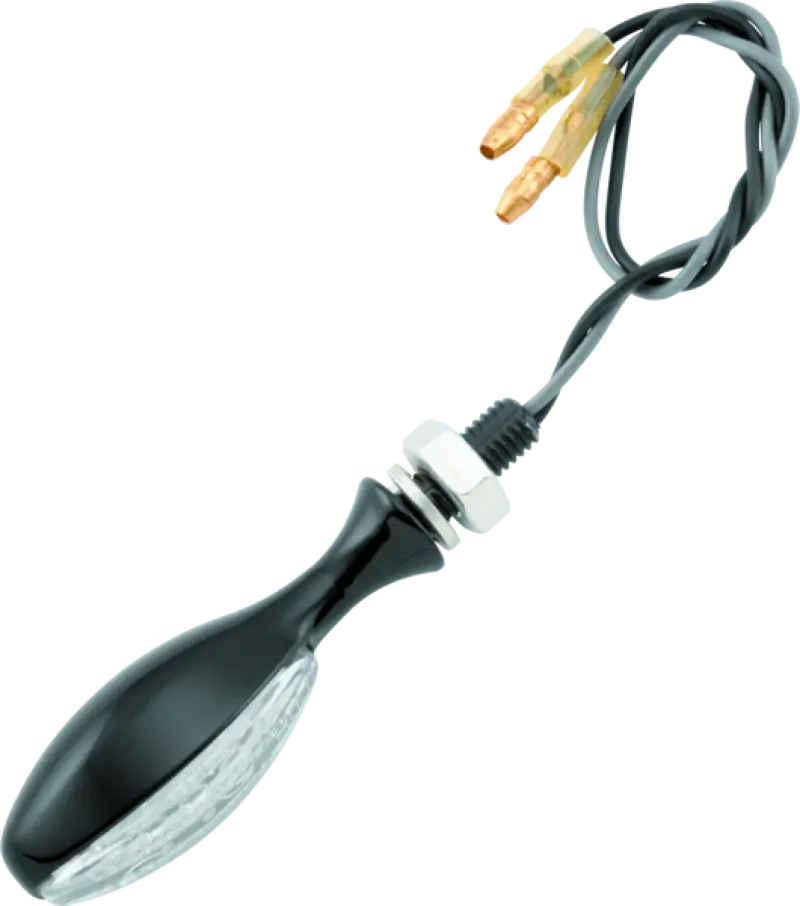 Motorcycle turn signal with wires from BikeMaster LED Torpedo Pair in black