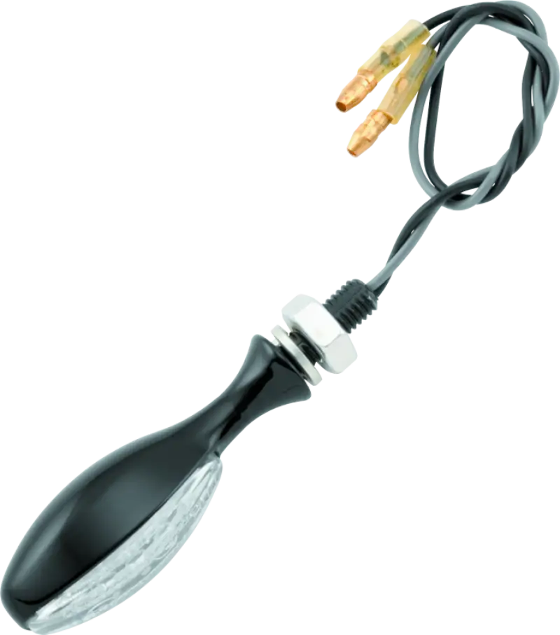 Motorcycle turn signal with wires from BikeMaster LED Torpedo Pair in black