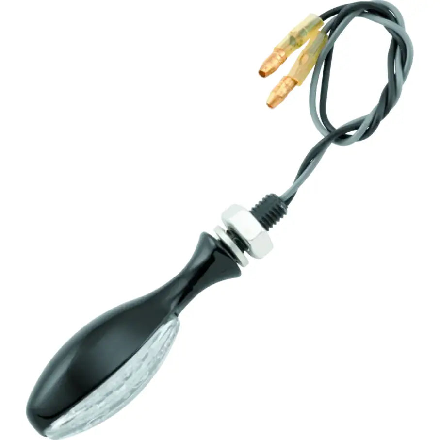 Motorcycle turn signal with wires from BikeMaster LED Torpedo Pair in black
