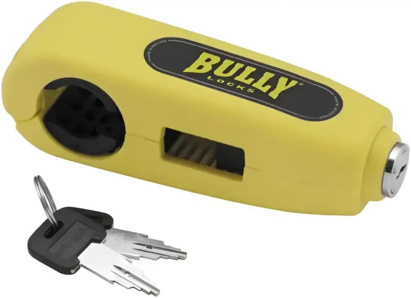 Yellow steering wheel lock with keys for BikeMaster Lock-On Grips protection and security