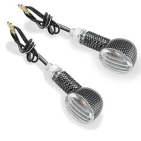 Pair of BikeMaster Ministalk marker lights with round carbon clear design for motorcycles