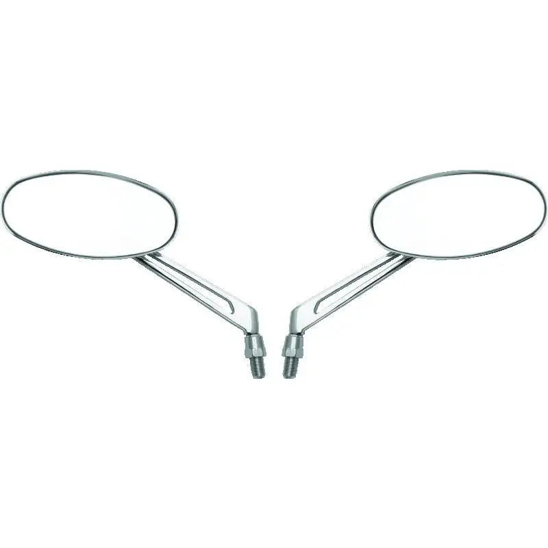Bike Master 600806 BikeMaster Oval Mirror Machined Arm w/10mm/Yam 10mm/HD Adapters - Pair - Chrome - 600806