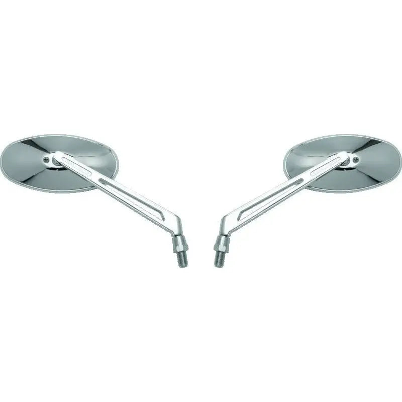 Bike Master 600806 BikeMaster Oval Mirror Machined Arm w/10mm/Yam 10mm/HD Adapters - Pair - Chrome - 600806