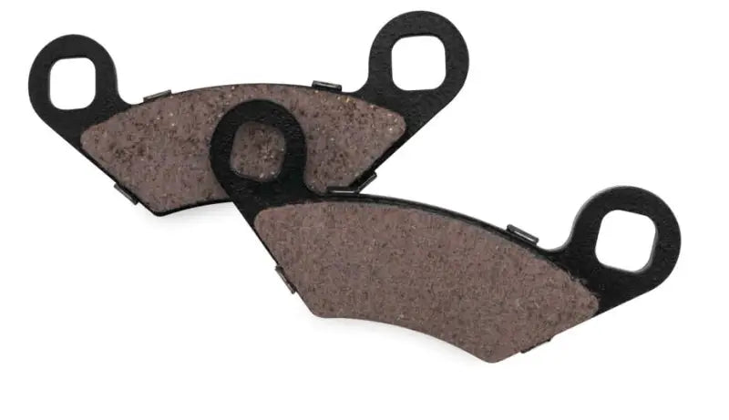 Two black and brown BikeMaster Polaris Brake Pads for Polaris bikes, high-quality brake pads