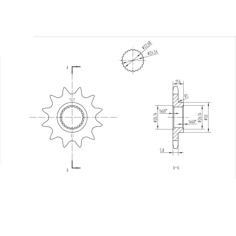 Technical drawing of Bikemaster Polaris sprocket with dimensions for optimal power transmission