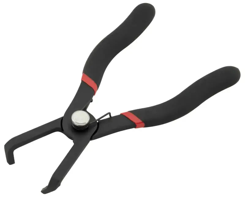 Black and red hose clamp pliers for easy push pin removal and pin removal tasks