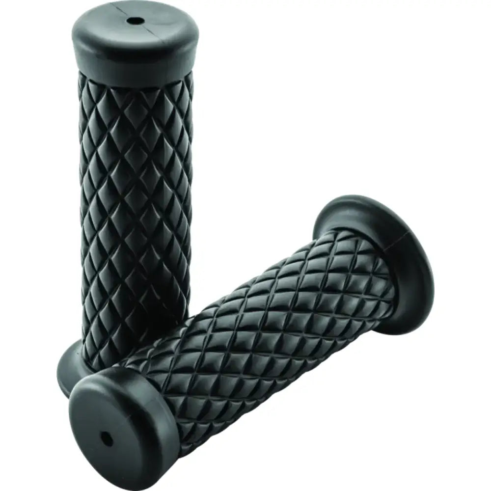 Black rubber BikeMaster Quilted Grips with diamond pattern for a comfy ride