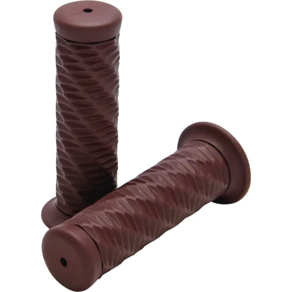Pair of brown textured bikemaster spiral grip handlebar grips for bikes