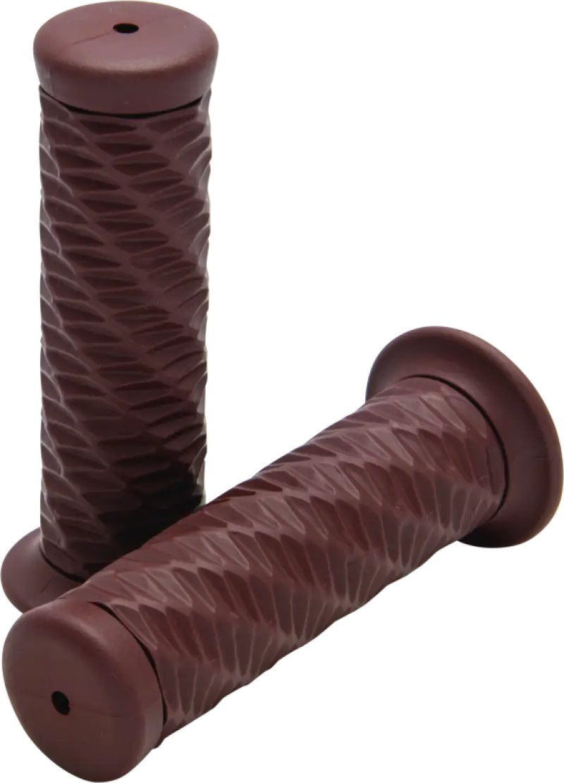 Pair of brown textured bikemaster spiral grip handlebar grips for bikes