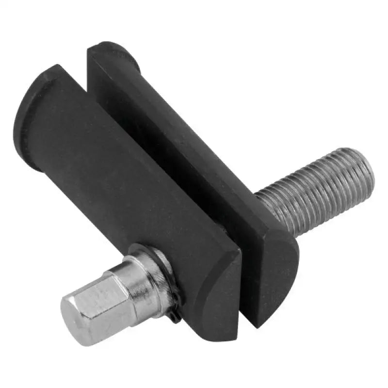 Black metal clamp with threaded bolt for BikeMaster steering stem bearing removal