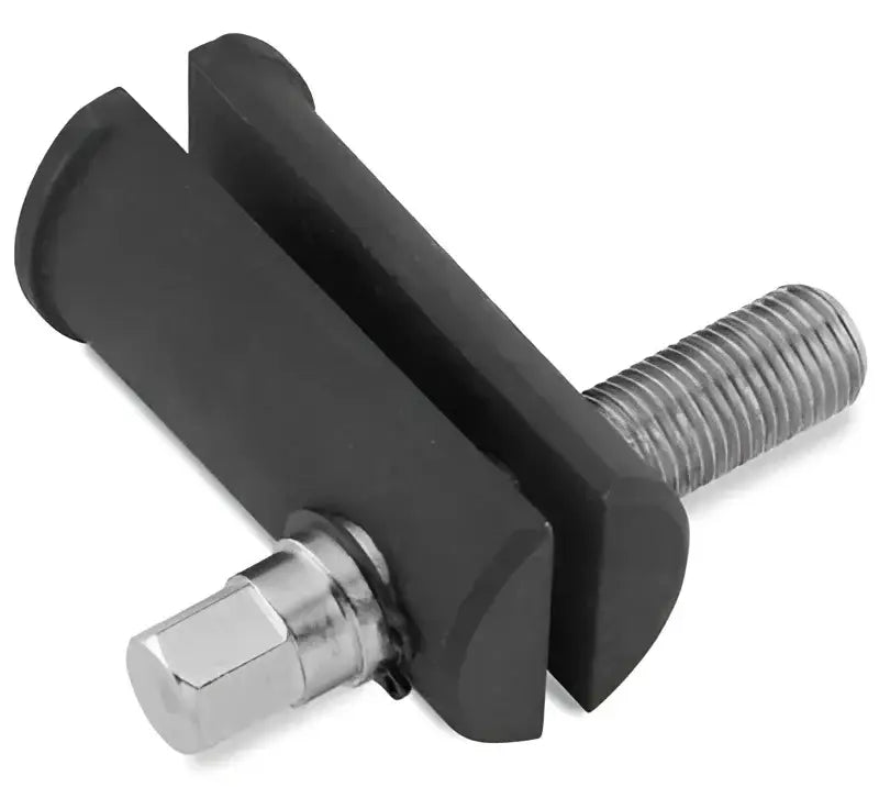Black metal clamp with threaded bolt for BikeMaster steering stem bearing removal