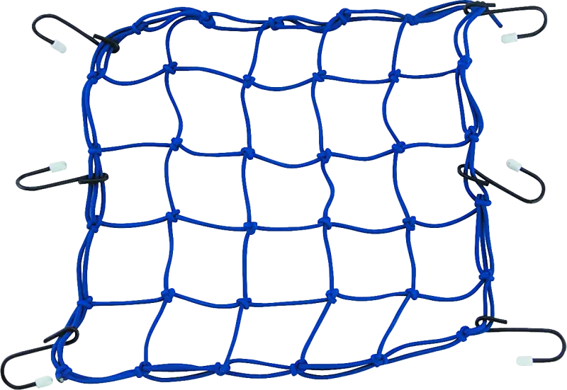 Blue BikeMaster Stretch Net securely holding cargo for various applications including RV, Automotive, Powersports, off-road, marine, exterior, truck accessories, interior, truck bed, RV parts, Exterior, Truck Bed Accessories, AVADA - Best Sellers, Must Haves