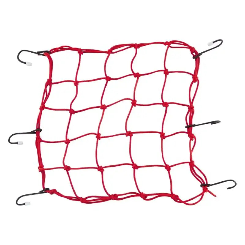 Red BikeMaster Stretch Net with hooks for securing gear on bikes