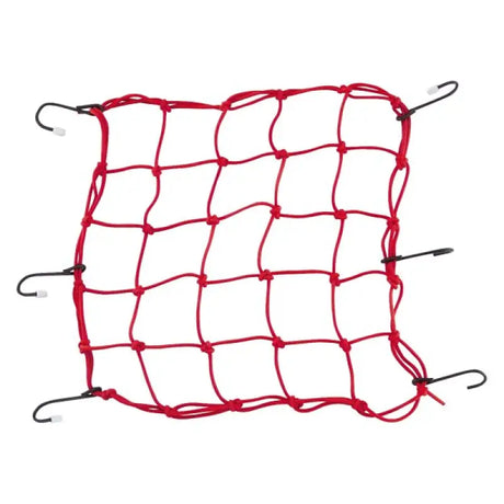 Red BikeMaster Stretch Net with hooks for securing gear on bikes
