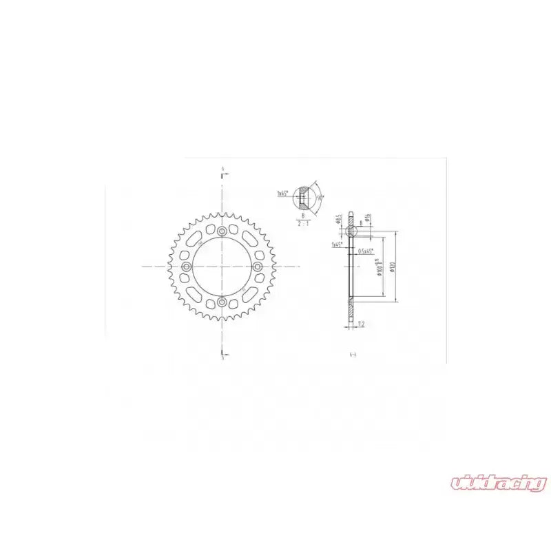 Technical drawing of BikeMaster Suzuki rear steel sprocket 428 44T in black