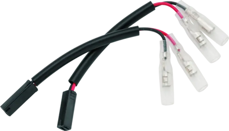 Two black signal adapter wires with connectors for BikeMaster Suzuki turn signal adapter