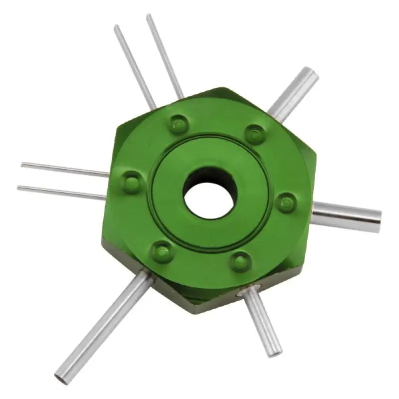Green hexagonal BikeMaster Terminal Tool with rods for bikemaster terminal work