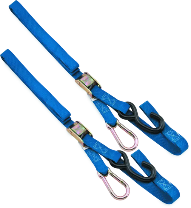 Blue BikeMaster Tiedown Carabiner Softhook straps for secure vehicle or gear tie-downs