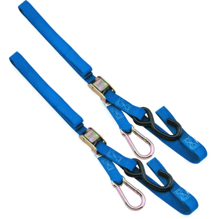 Blue BikeMaster Tiedown Carabiner Softhook straps for secure vehicle or gear tie-downs