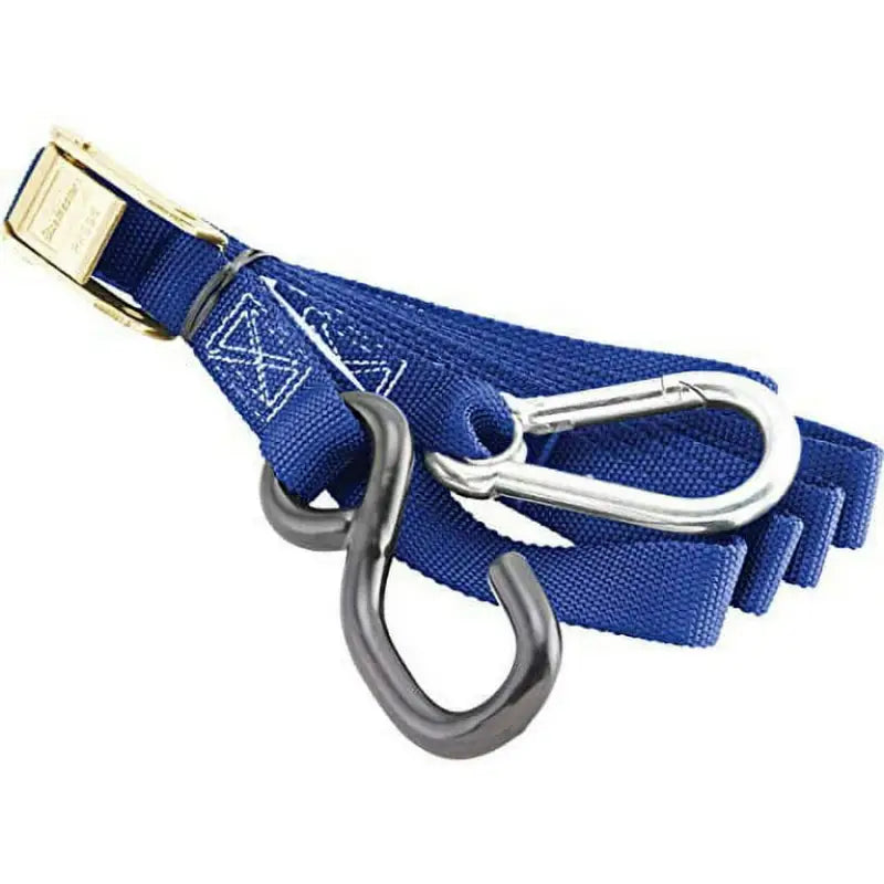 Blue nylon bikemaster tiedown carabiner softhook with metal hooks and buckle for secure hauling