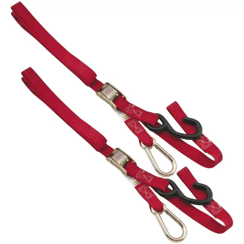 Red BikeMaster Tiedown Carabiner Softhook with two tie-down straps for secure hauling