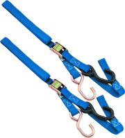 Blue Ratchet Tie-Down Straps with BikeMaster Tiedown Integrated Softhook for secure hauling
