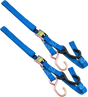 Blue Ratchet Tie-Down Straps with BikeMaster Tiedown Integrated Softhook for secure hauling