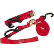 Red ratchet straps with black hooks featuring integrated Softhook for BikeMaster Tiedown Integrated