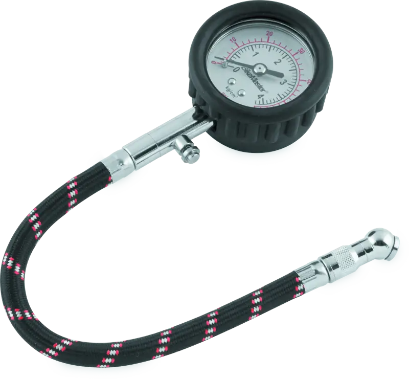 BikeMaster tire gauge with hose to check bike tire pressure easily