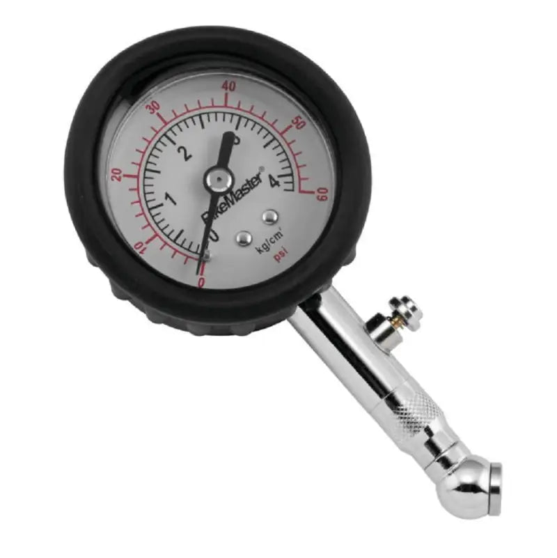 BikeMaster Tire Pressure Gauge 60 PSI with chrome handle for easy tire pressure checks