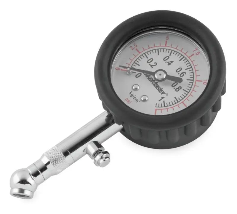 BikeMaster Tire Pressure Gauge with chrome nozzle for accurate tire pressure checks