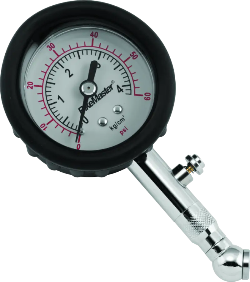 Chrome BikeMaster Tire Pressure Gauge 60 PSI for accurate tire pressure checking
