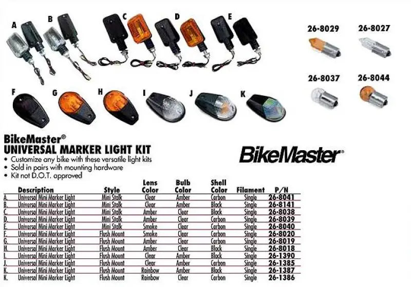 BikeMaster universal flush mount marker light kit in carbon amber for bike visibility