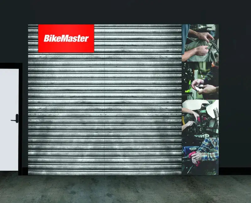 BikeMaster wall graphics kit featuring a Bike shop backdrop for cool wall decor