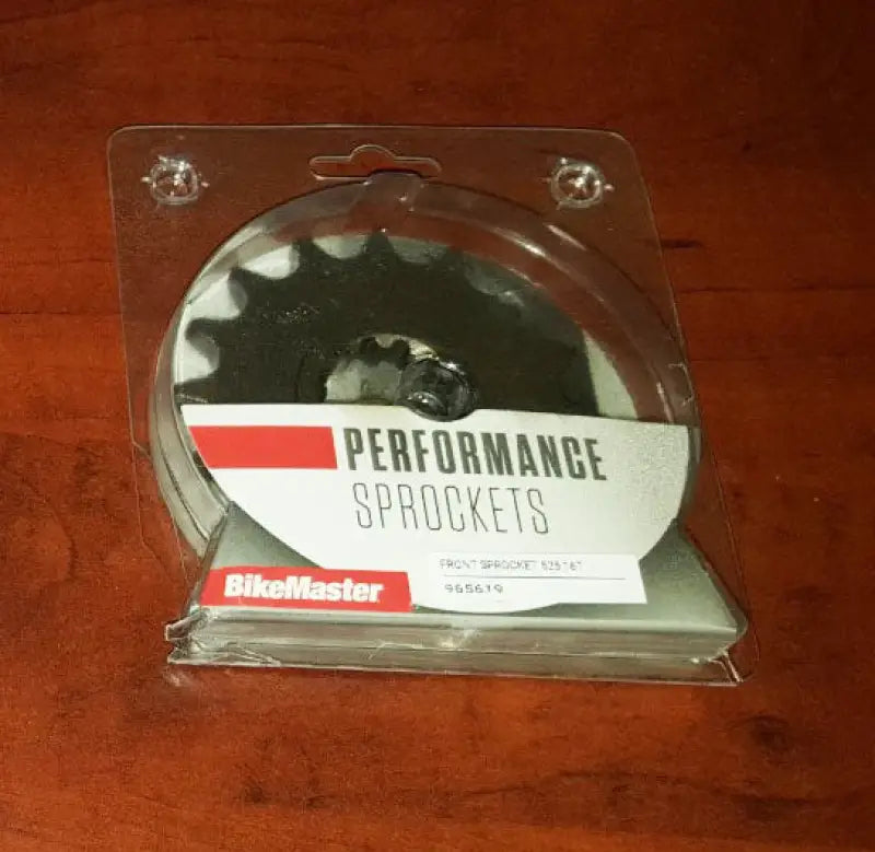 Black performance sprocket in packaging for Bikemaster Yamaha motorcycle’s performance upgrade