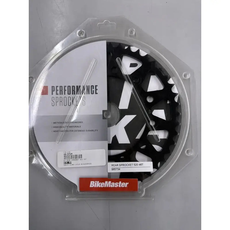 BikeMaster rear steel sprocket in packaging for Yamaha 520 46T black steel sprocket