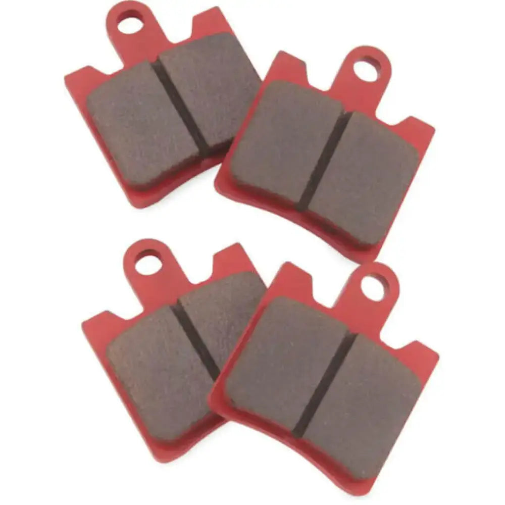 Four red and brown BikeMaster Yamaha Sintered Brake Pads for bike braking power