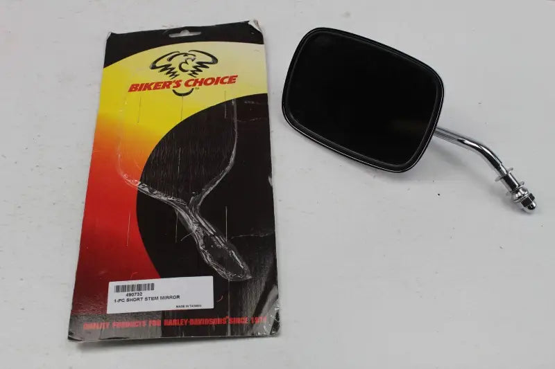 Motorcycle short stem mirror with packaging for Bikers Choice 1-Pc Short Stem Mirror