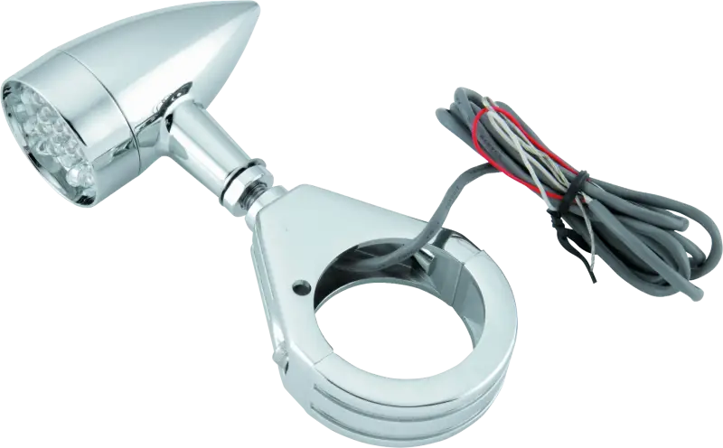 Bikers Choice Chrome Mini LED Turn Signals W/ 41 MM Clamp Universal Custom Pr - Bikers Choice