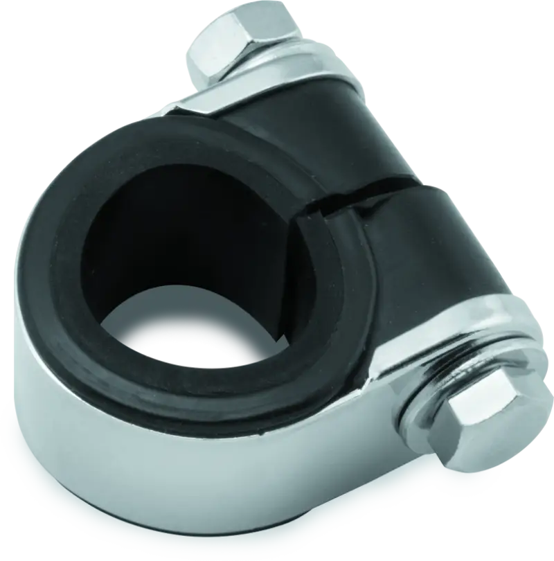 Chrome and black split clamp with bolts for Bikers Choice Handlebar Gauge Clamp